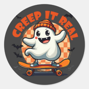 Creep it real Spooky Halloween Ghost Skating Board Classic Round Sticker