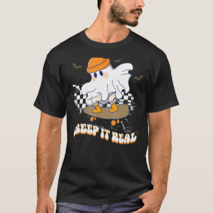 Creep It Real Vintage Ghost Skateboarding Wearing T-Shirt