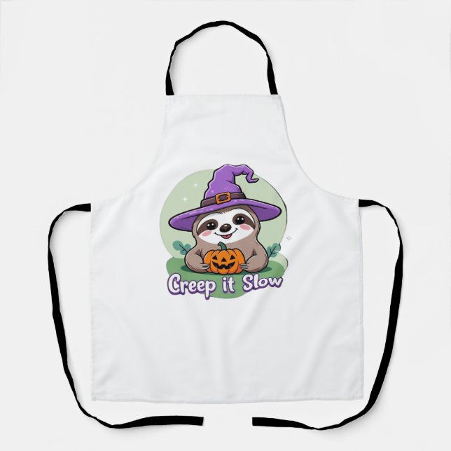 Creep It Slow – Cute Halloween Sloth Shirt with Pu Apron (Front)