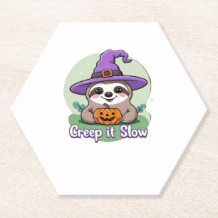 Creep It Slow � Cute Halloween Sloth Shirt with Pu Paper Coaster