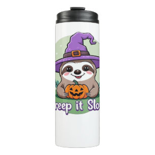 Creep It Slow – Cute Halloween Sloth Shirt with Pu Thermal Tumbler