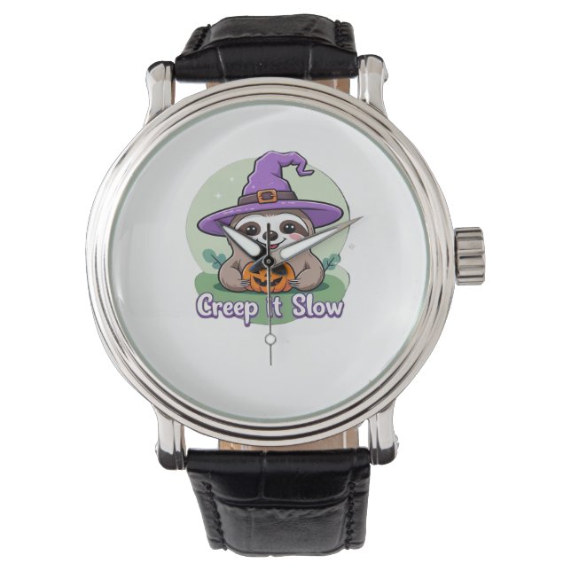 Creep It Slow – Cute Halloween Sloth Shirt with Pu Watch (Front)