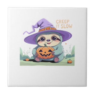 Creep It Slow � Cute Sloth Halloween Shirt Funny Ceramic Tile