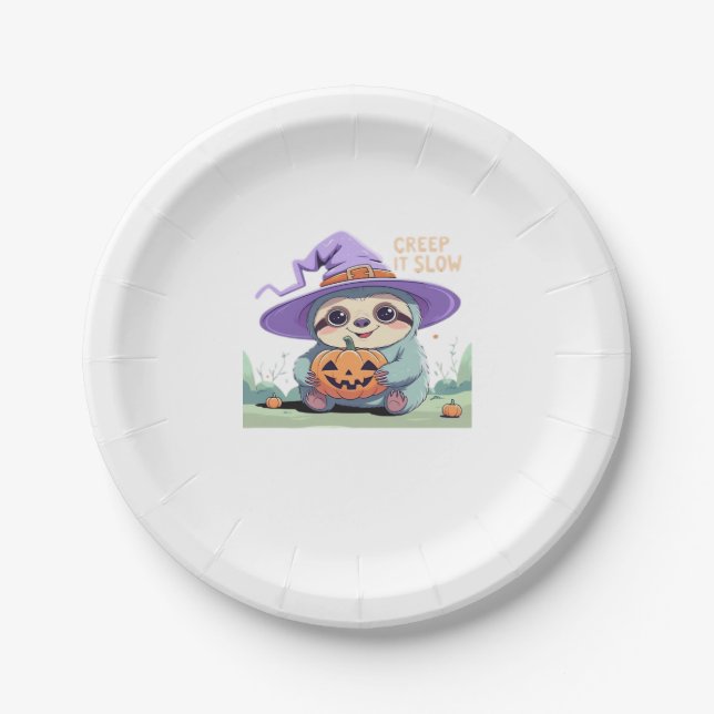 Creep It Slow � Cute Sloth Halloween Shirt  Funny  Paper Plate (Front)