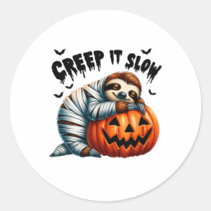 Creep It Slow Cute Sloth Mummy Jack O Lantern Hall Classic Round Sticker