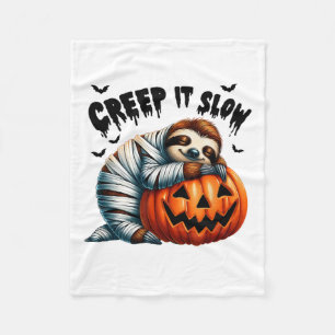 Creep It Slow Cute Sloth Mummy Jack O Lantern Hall Fleece Blanket