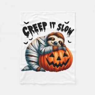 Creep It Slow Cute Sloth Mummy Jack O Lantern Hall Fleece Blanket