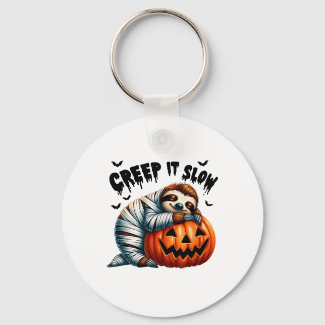 Creep It Slow Cute Sloth Mummy Jack O Lantern Hall Key Ring (Front)
