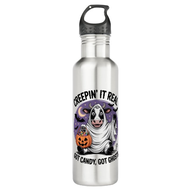 Creepin� Cow Halloween 710 Ml Water Bottle (Front)