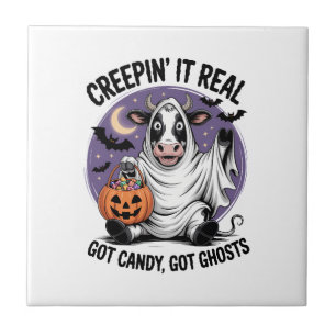 Creepin� Cow Halloween Ceramic Tile