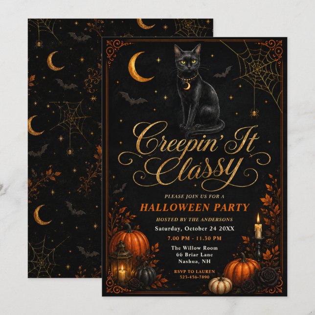 Creepin’ It Classy Halloween Invitation (Front/Back)