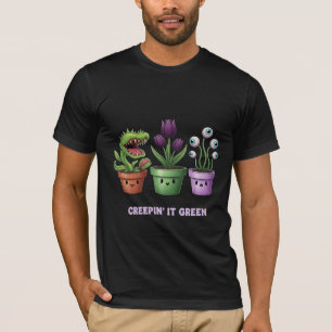 Creepin' It Green Spooky Kawaii Plants Pun T-Shirt