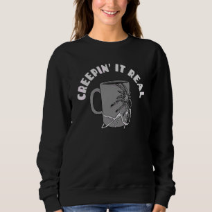 Creepin' It Real  Creepy Spider Coffee Cup Graphic Sweatshirt