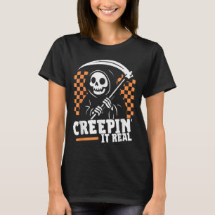 Creepin It Real Retro Grim Reaper Funny Halloween  T-Shirt