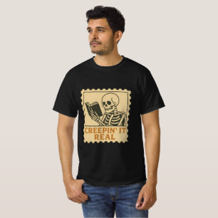 Creepin’ It Real – Skeleton Book Lover Halloween  T-Shirt