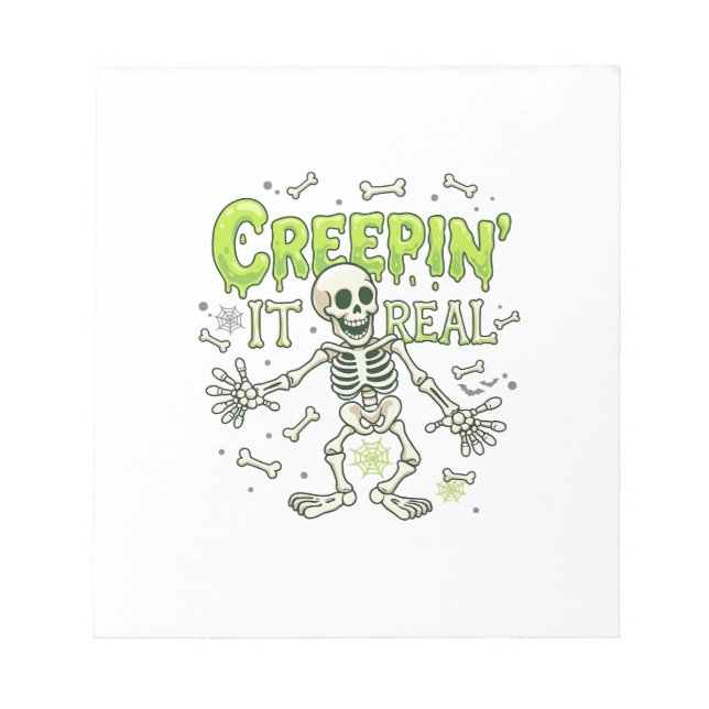Creepin It Real Skeleton Halloween Bones Spider We Notepad (Front)