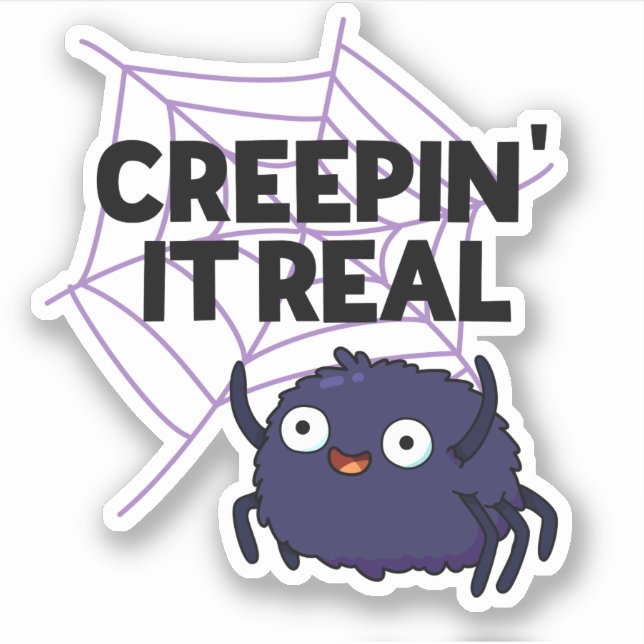 Creeping It Real Cute Halloween Spider Pun Sticker (Front)