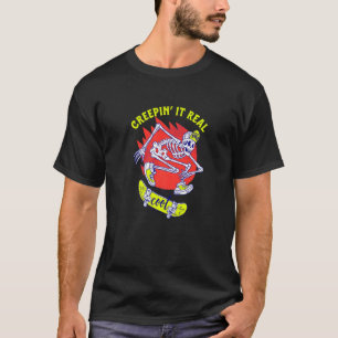 Creeping It Real Retro Skateboarding Skeleton Hall T-Shirt