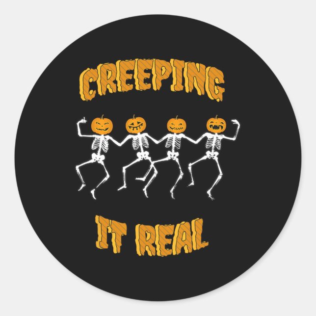 Creeping It Real Skeleton Halloween Jack'o Lantern Classic Round Sticker (Front)
