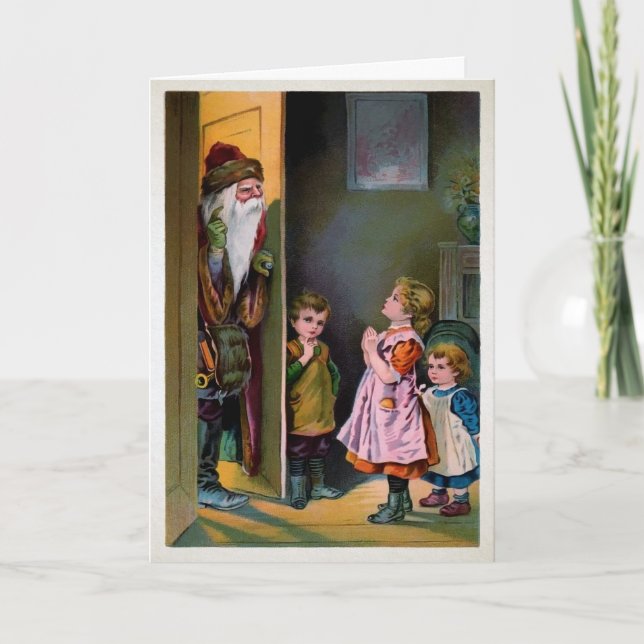 Creeping Santa with Children Holiday Card (Front)
