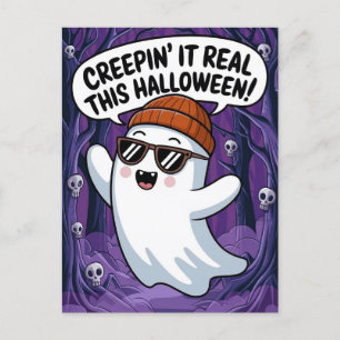 Creepin's it Real This Halloween Funny Ghost Postcard