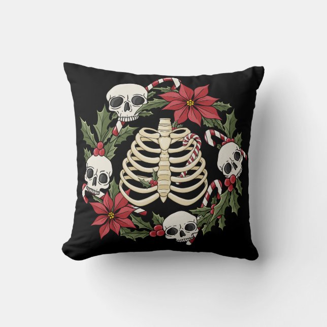 Creepmas Skull and Ribcage Pillow (Front)