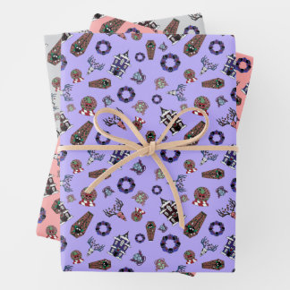 Creepmas w/ haunted house, skulls, wreaths, coffin wrapping paper sheet