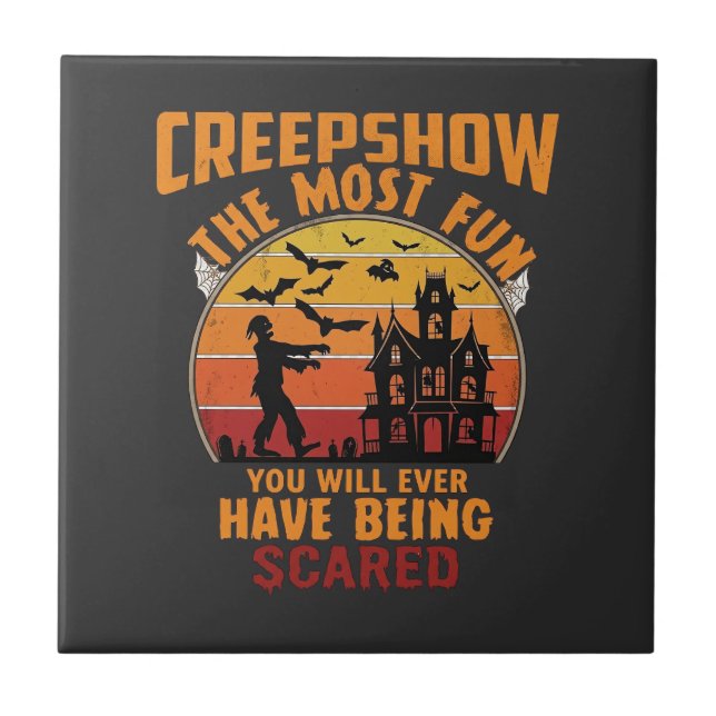 Creepshow Halloween Zombie Haunted House Sunset Ba Ceramic Tile (Front)