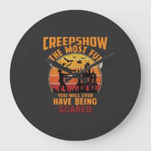 Creepshow Halloween Zombie Haunted House Sunset Ba Large Clock