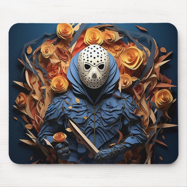 Creepy 3D Man in Mask Mouse Pad (Front)