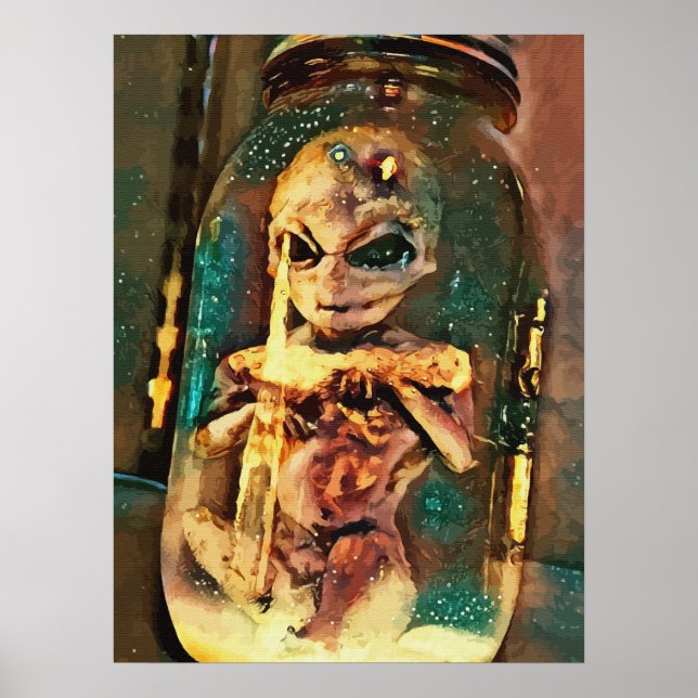 Creepy Alien In Jar Abstract Science fiction Art Poster (Front)
