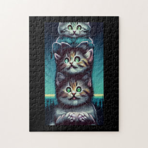 Creepy alien kitten pole green jigsaw puzzle