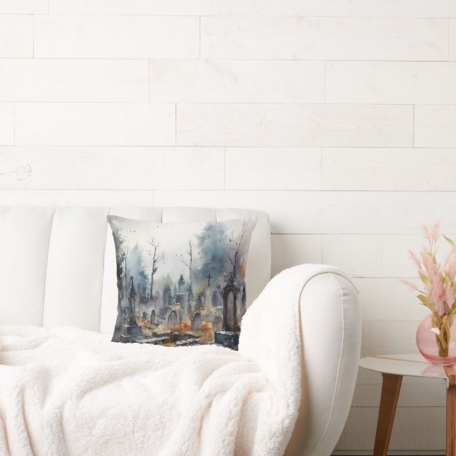 Creepy and Spooky Cemetery Pink Halloween Cushion (Couch)