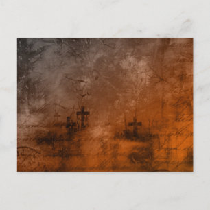 Creepy Antique Looking Brown Cemetery Halloween Holiday Postcard