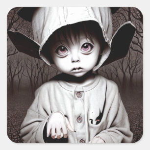 Creepy Asian Child in Costume Halloween Square Sticker