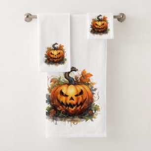 Creepy Autumn Jack-o-Lantern Halloween Bath Towel Set