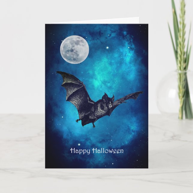 Creepy Bat Flying Halloween Card (Front)