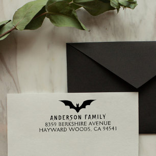 Creepy Bat Halloween Family Return Address Rubber Stamp