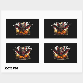 🦇🎃 Creepy Bat & Pumpkin – Spooky Halloween Night Rectangular Sticker