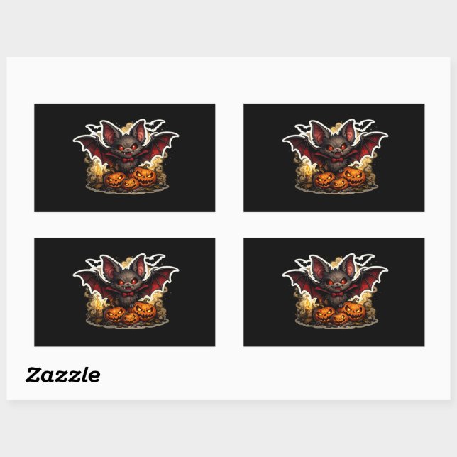 🦇🎃 Creepy Bat & Pumpkin – Spooky Halloween Night Rectangular Sticker (Sheet)