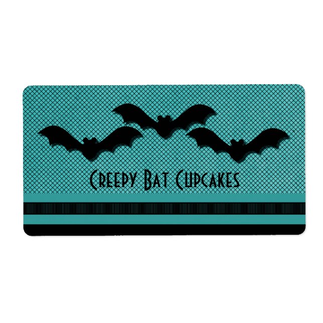 Creepy Bats Halloween Baking Labels, Teal (Front)