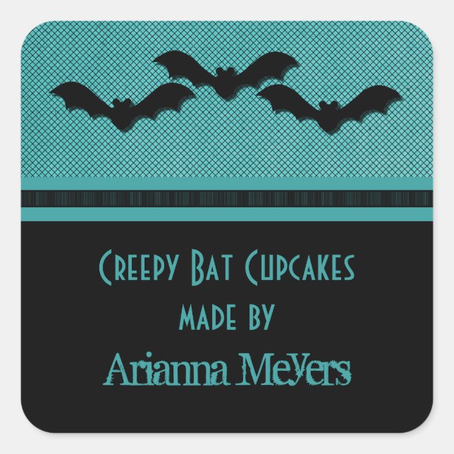 Creepy Bats Halloween Baking Stickers, Teal Square Sticker (Front)