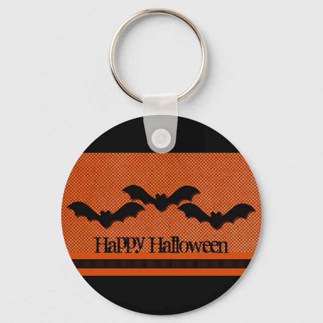 Creepy Bats Halloween Keychain, Orange Key Ring (Front)