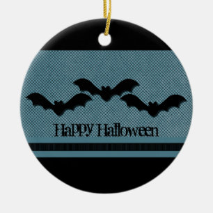 Creepy Bats Halloween Ornament, Dark Blue Ceramic Tree Decoration