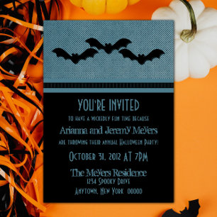 Creepy Bats Halloween Party Invite, Dark Blue Invitation