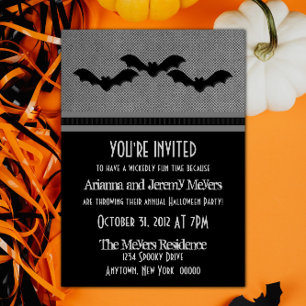 Creepy Bats Halloween Party Invite, Grey Invitation