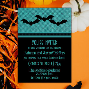 Creepy Bats Halloween Party Invite, Teal Invitation