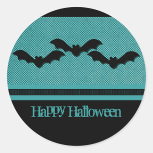 Creepy Bats Halloween Stickers, Teal Classic Round Sticker