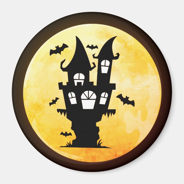 Creepy Bats, Haunted House and Full Moon Halloween Magnet (Front)
