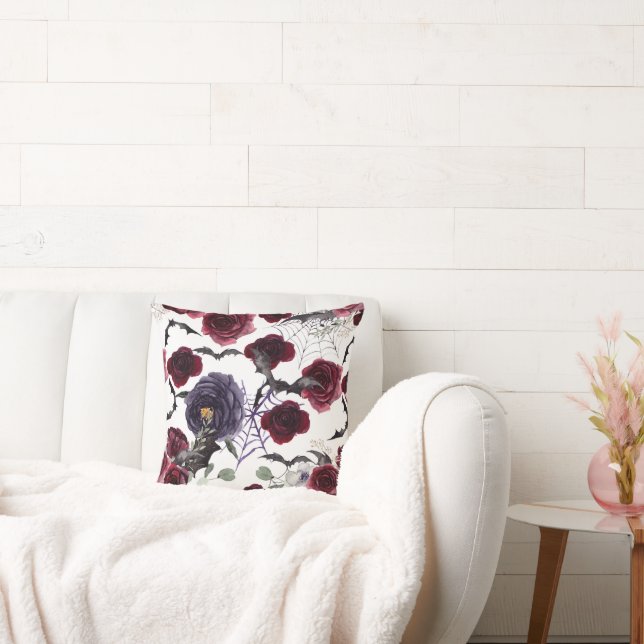 Creepy Beautiful | Dark Gothic Roses with Bats Cushion (Couch)